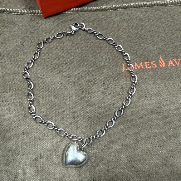 Retired James Avery Silver Anklet with Puff Heart Charm - Picture 2 of 9